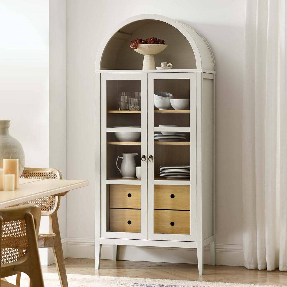 Nolan Tall White Oak Arched China Cabinet with Glass Doors