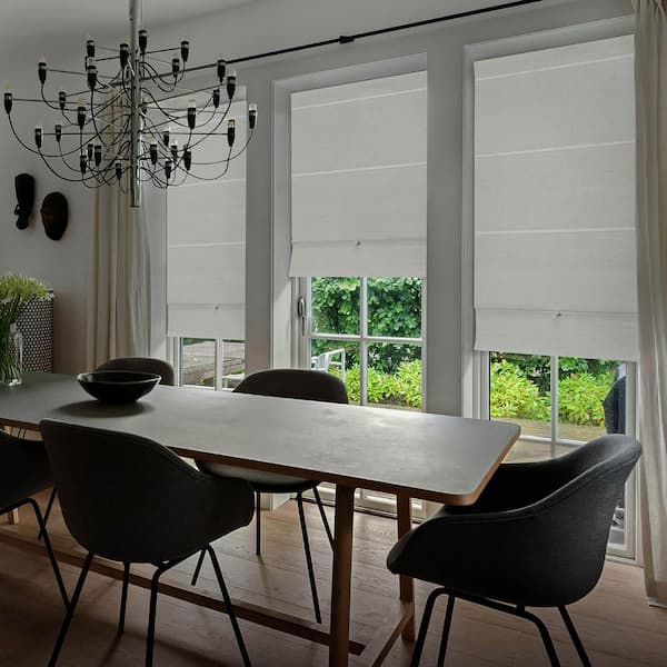 Vanilla No Drill Cordless 99.99% Blackout Natural Woven Paper and Poly Magnetic Roman Shades, 46 in. W x 65 in. L
