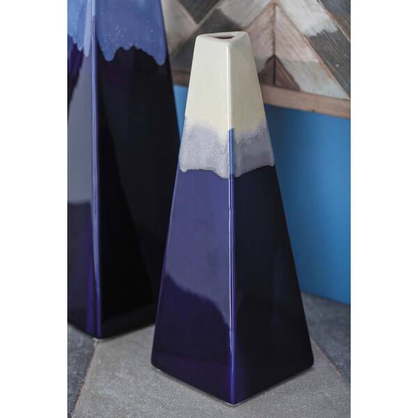 Litton Lane 11 in. Blue and White Gradients Ceramic Decorative Vase