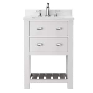 24 in. W x 19 in. D x 36.6 in. H Fully Assembled Single Sink Freestanding Bath Vanity in White with White Marble Top
