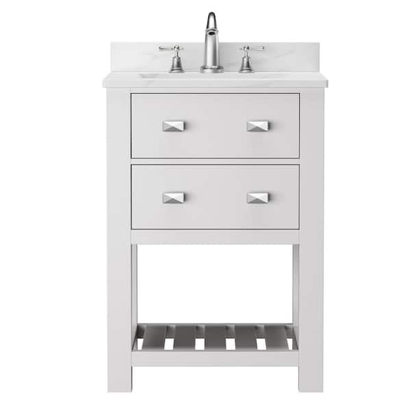 FAMYYT 24 in. W x 19 in. D x 36.6 in. H Fully Assembled Single Sink Freestanding Bath Vanity in White with White Marble Top