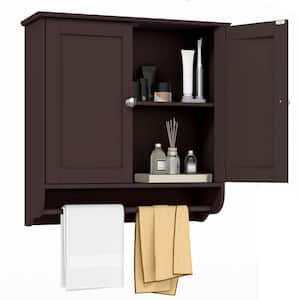 24 in. W x 8 in. D x 24 in. H Bathroom Storage Wall Cabinet Medicine Cabinet Storage Cupboard with Towel Bar Brown