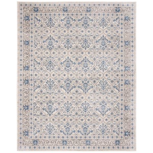 Brentwood Light Gray/Blue 9 ft. x 12 ft. Geometric Floral Border Area Rug
