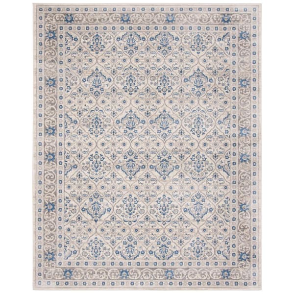 Brentwood Light Gray/Blue 9 ft. x 12 ft. Geometric Floral Border Area Rug