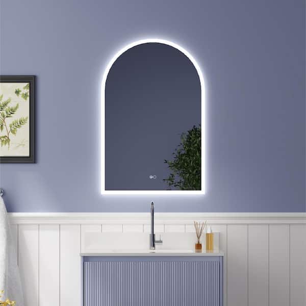 24 in. W x 36 in. H Arched Frameless LED Light and Backlit Wall Mount Bathroom Vanity Mirror