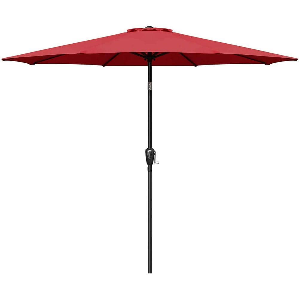 9 ft. Polyester Market Patio Umbrella Crank in Red with Button Tilt