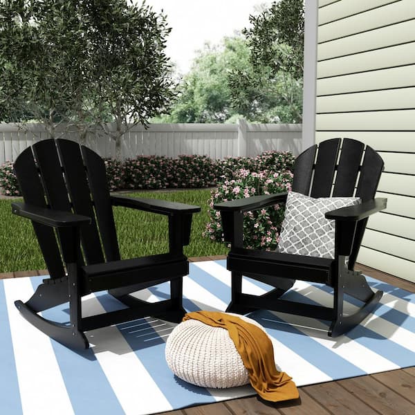 WESTIN OUTDOOR Laguna 2-Pack Fade Resistant Outdoor Patio HDPE Poly Plastic Classic Adirondack Porch Rocking Chairs in Black