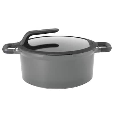 GEM Stay Cool 5.1 qt. Cast Aluminum Nonstick Stock Pot in Gray with Glass Lid