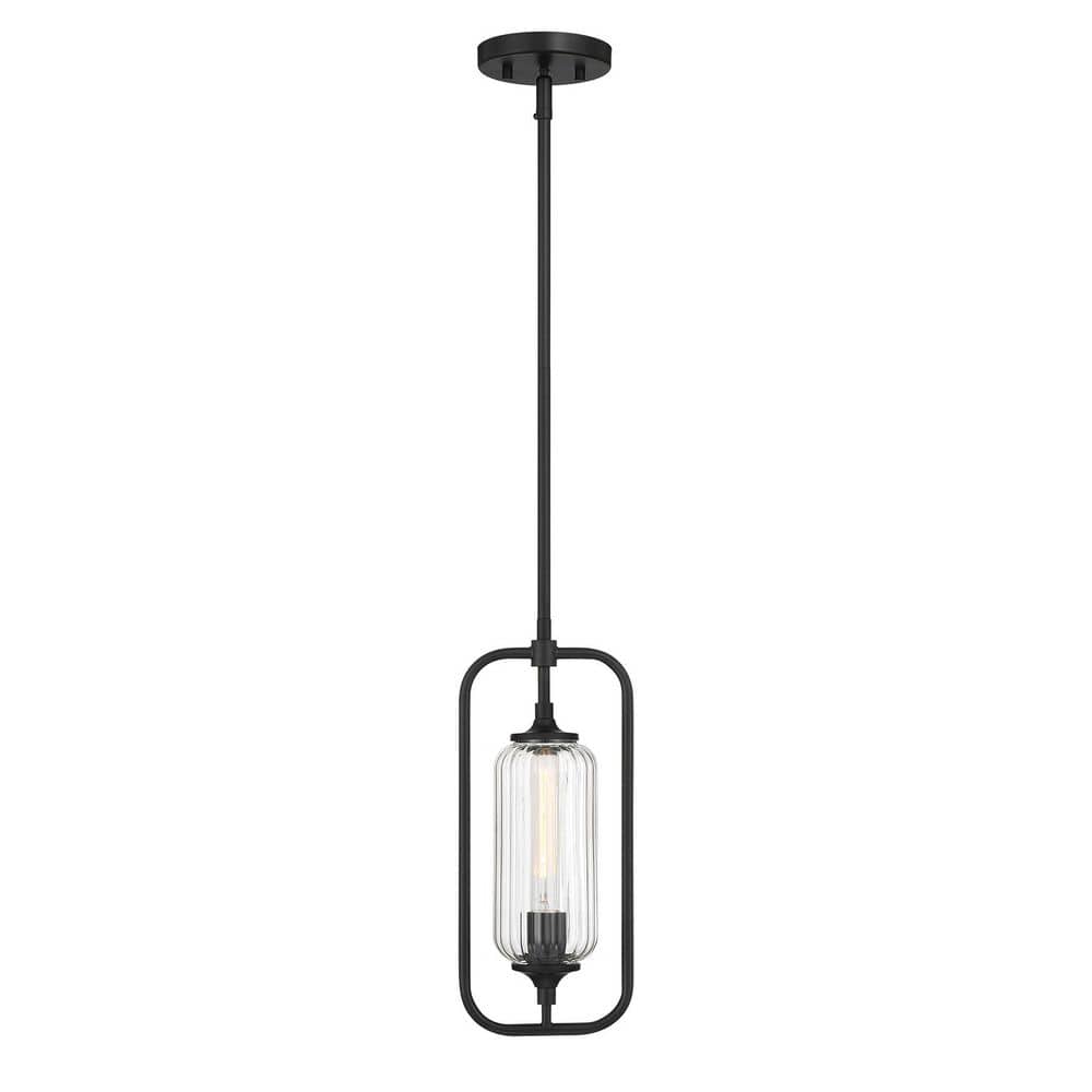 Holton 6.5 in. W x 15.25 in. H 1-Light Matte Black Mini-Pendant Light with Clear Ribbed Glass Shade, No Bulb Included price history on PriceWatchPro