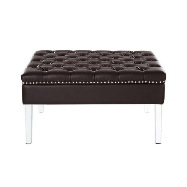 Inspired Home Skye Espresso Silver Pu Leather On Tufted Nailhead Trim Acrylic Leg Square Cocktail Table Ottoman On16 01eo Hd Inspired Home Skye Espresso Silver Pu, Nailhead Coffee Table Ottoman