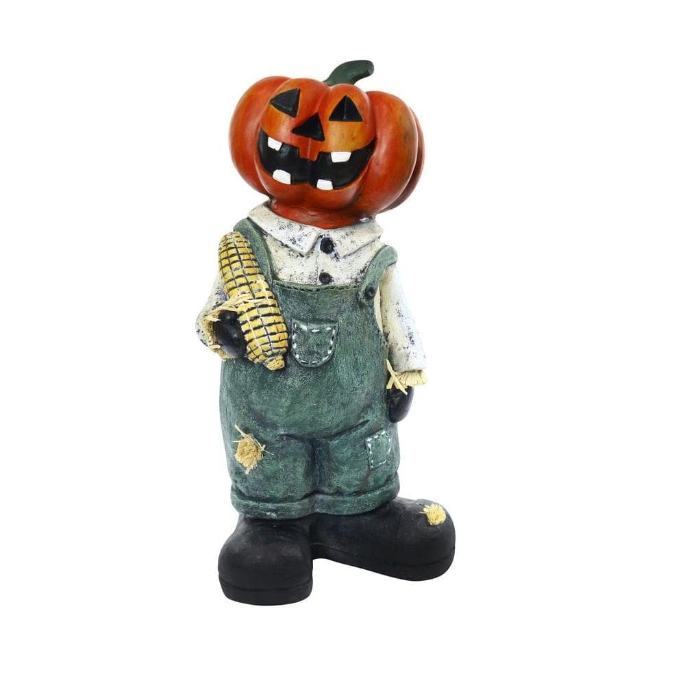 19 in. Pumpkin Man Holding Corn Cob Halloween Decor