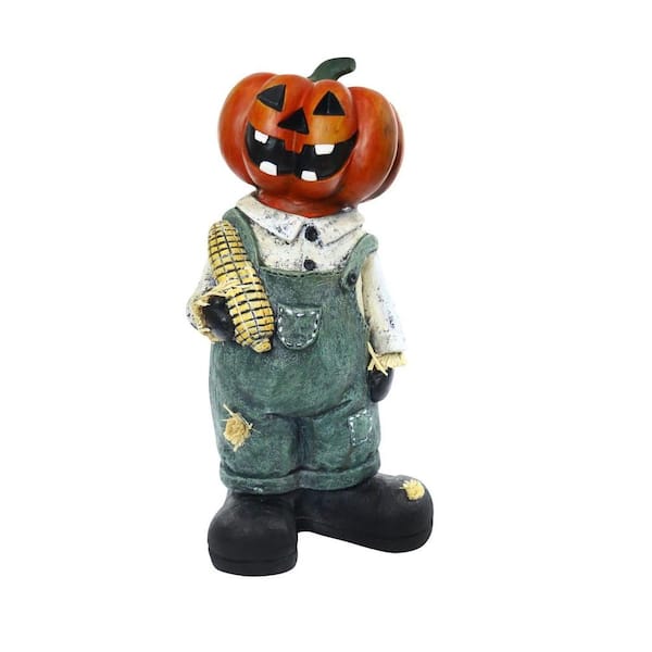 Alpine Corporation 19 in. Pumpkin Man Holding Corn Cob Halloween Decor