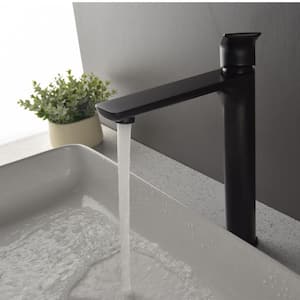 1.2 GPM Single Handle Single Hole Bathroom Faucet with Water Supply Hose and Built-in Aerator in Matte Black - Tall
