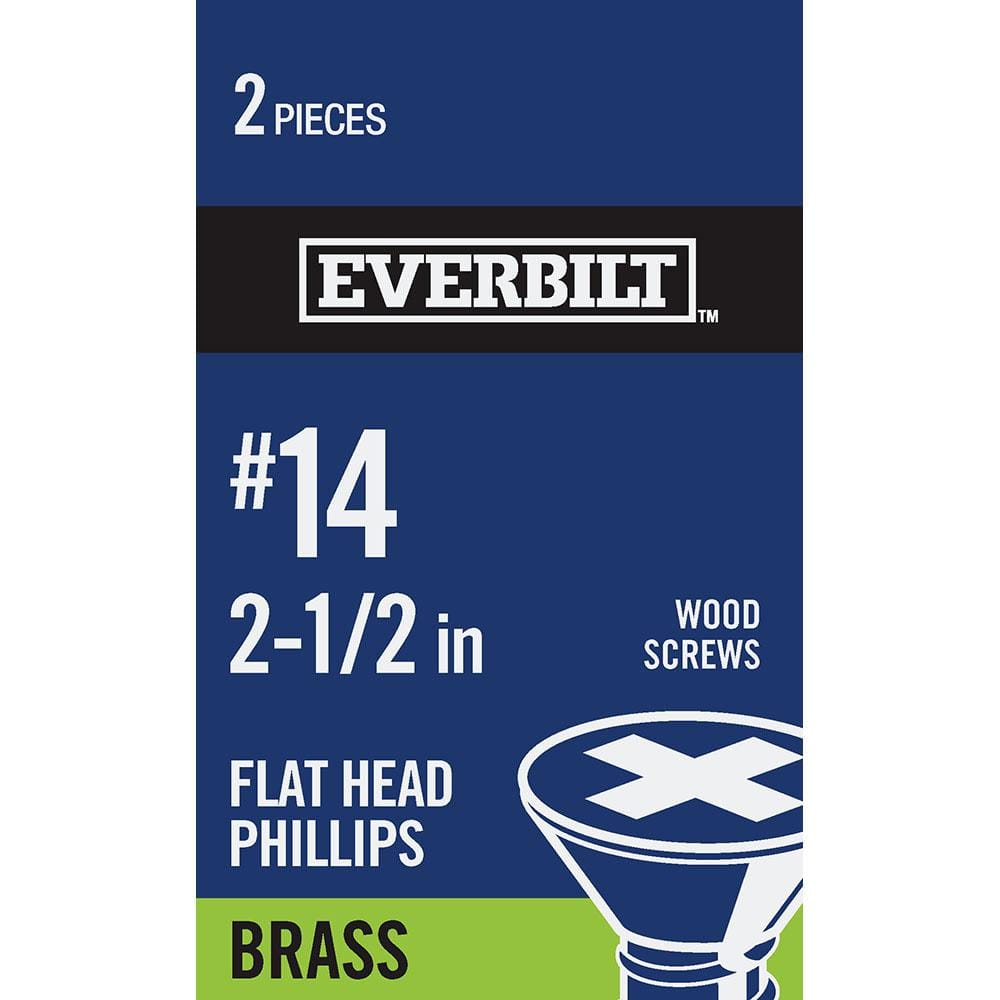 Everbilt 14 x 21/2 in. Phillips Flat Head Brass Wood Screw (2Pack