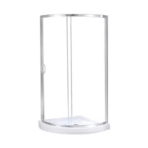 Breeze 32 in. L x 32 in. W x 72.81 in. H Round Corner Shower Kit with Clear Framed Sliding Door in Chrome and Shower Pan