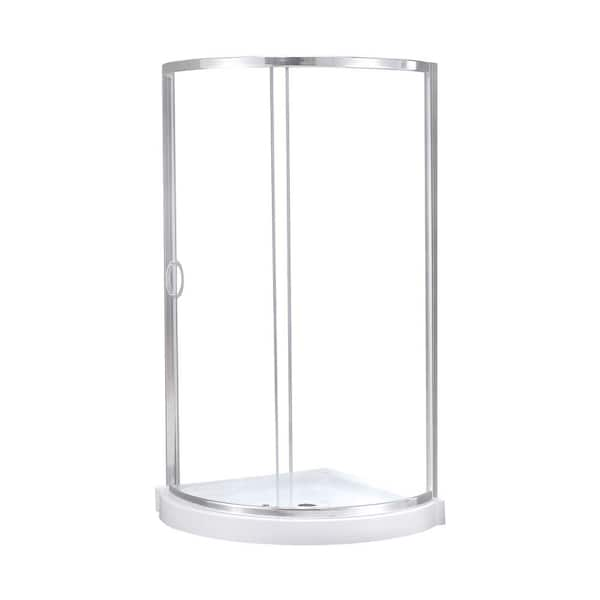 Breeze 32 in. L x 32 in. W x 76.97 in. H Corner Shower Kit with Clear Framed Sliding Door in Chrome and Shower Pan