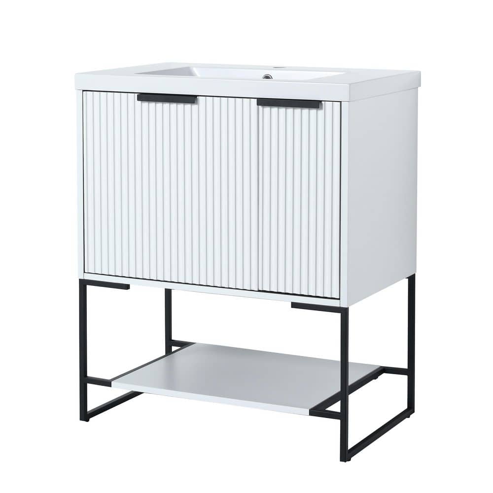 29.50 in. W x 18.1 in. D x 35.00 in. H Freestanding Bath Vanity in White wi
