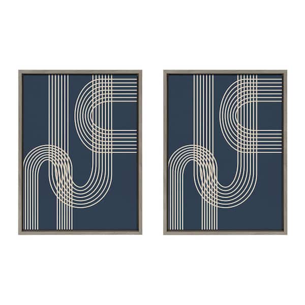 Kate and Laurel Sylvie Lines in Blue 24 in. x 18 in. by Apricot + Birch (Beth Vassalo) Framed Canvas Wall Art