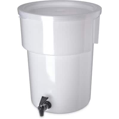 5 gal. Polyethylene Round Beverage Dispenser with Lid and Faucet in White