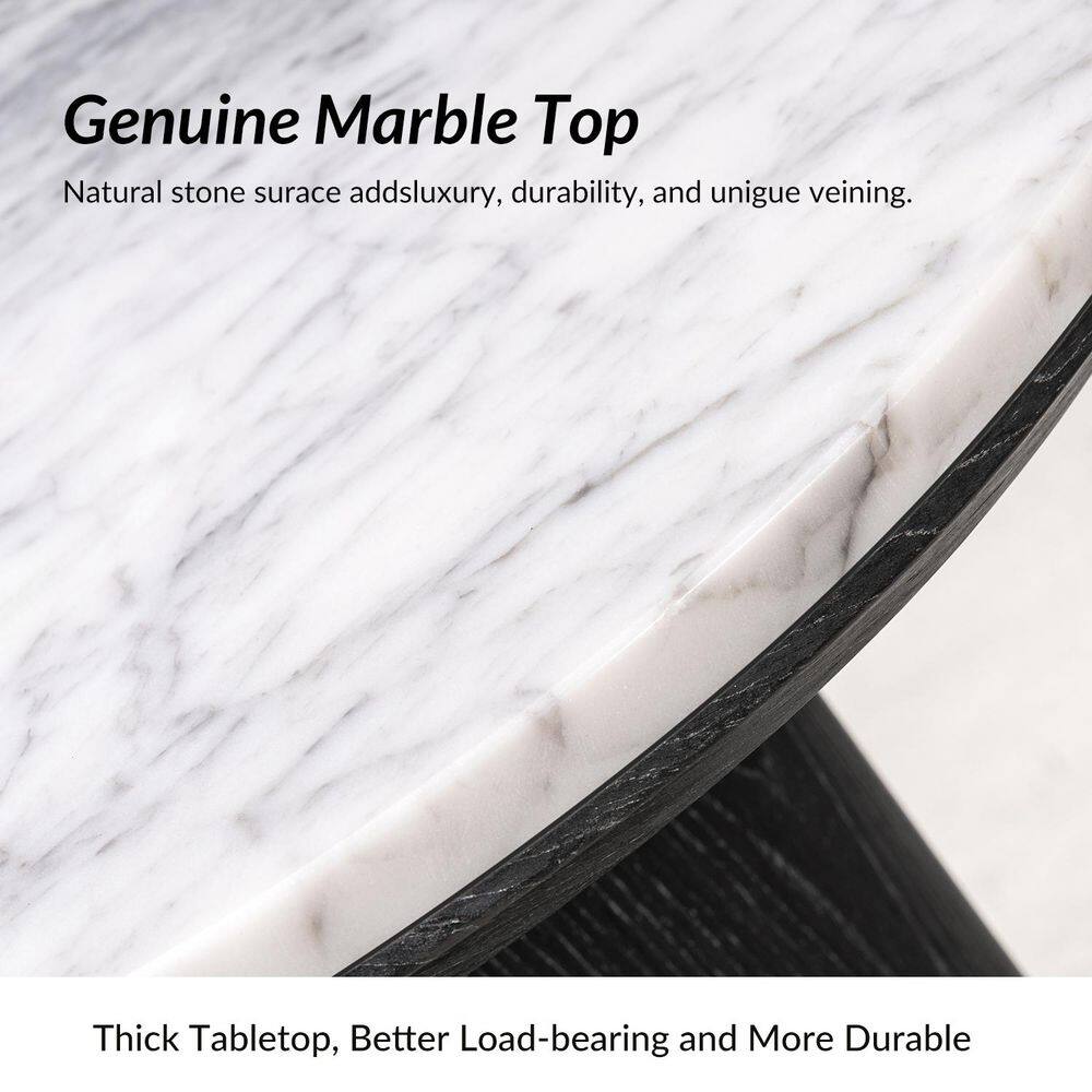 Delphine 19.75 in. Oak Round Marble End Table with Oak Veneer - thumbnail 5