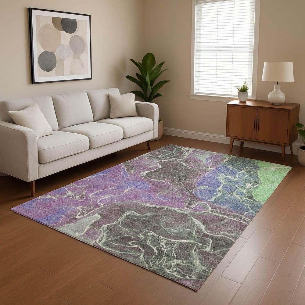 Mayfield Premium Machine Washable Abstract AMF1782 Purple 3 ft. x 4 ft. Area Rug price history on PriceWatchPro