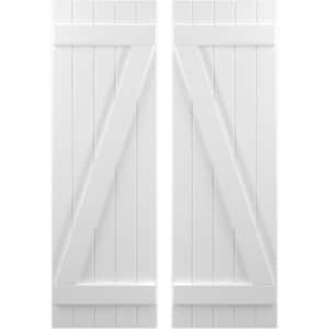 17-1/2 in. W x 49 in. H Americraft 5-Board Exterior Real Wood Joined Board and Batten Shutters with Z-Bar in White
