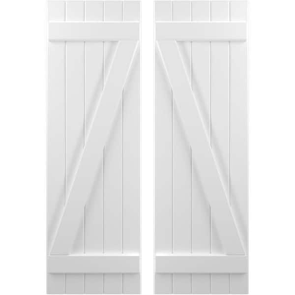 Ekena Millwork 17-1/2 in. W x 64 in. H Americraft 5-Board Exterior Real Wood Joined Board and Batten Shutters with Z-Bar in White