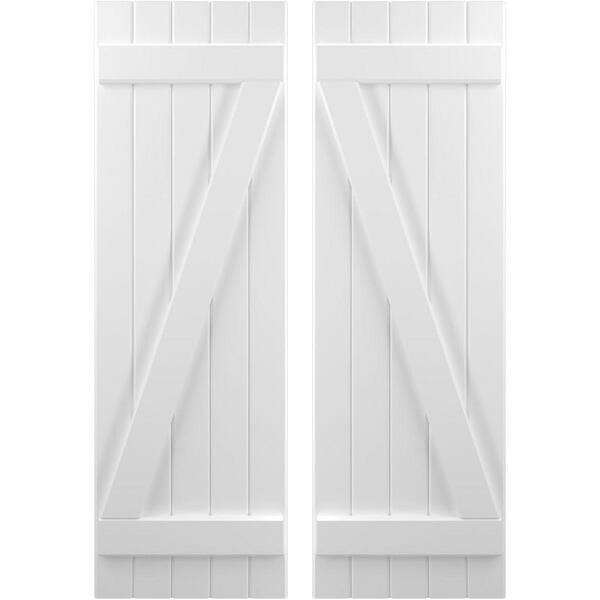 Ekena Millwork 17-1/2 in. W x 84 in. H Americraft 5 Board Exterior Real Wood Joined Board and Batten Shutters with Z-Bar White