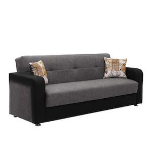 Opera Collection Convertiblen 89 in. Grey Leatherette 3-Seater Twin Sleeper Sofa Bed with Storage
