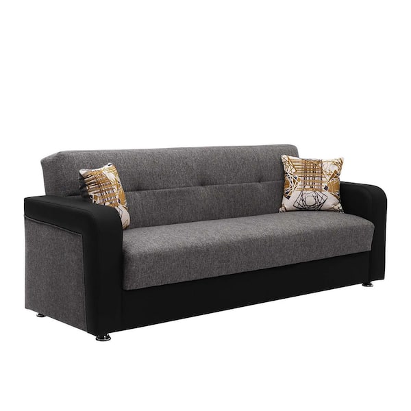 Ottomanson Opera Collection Convertiblen 89 in. Grey Leatherette 3-Seater Twin Sleeper Sofa Bed with Storage