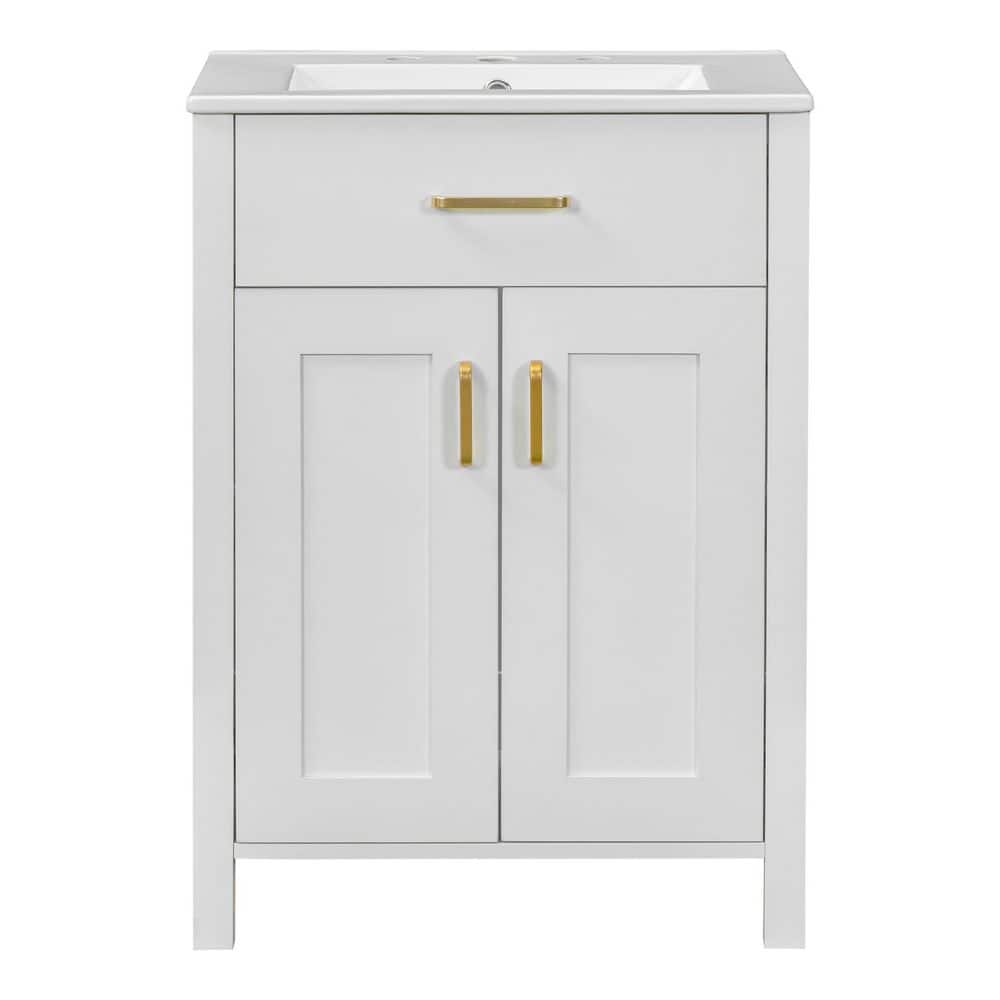 24 in. Freestanding White Bath Vanity with White Ceramic Top 2 Soft-Close Doors price history on PriceWatchPro