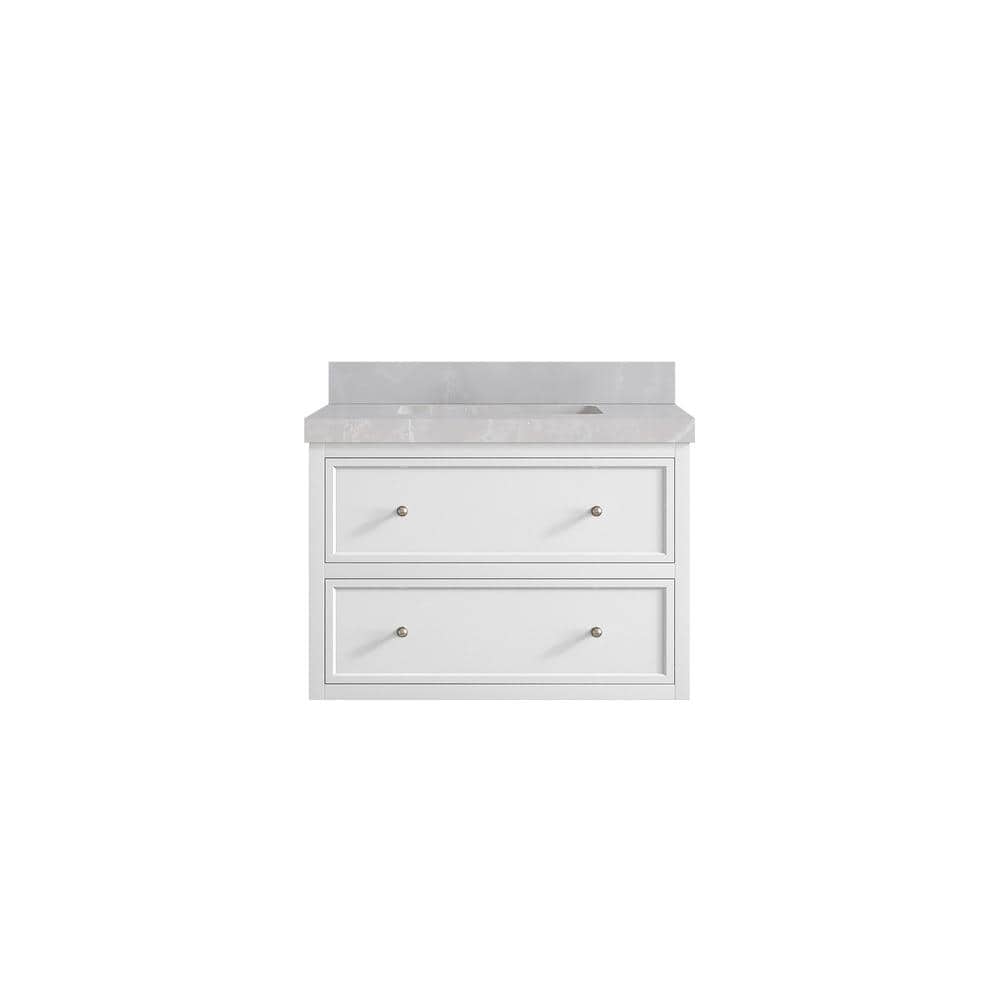 Roswell Floating 30 in. Single Sink Freestanding White Bath Vanity with Pearl Gray Qt. Top Unassembled