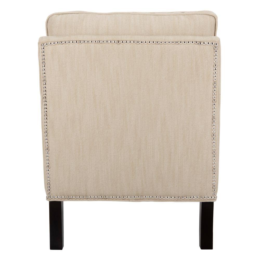 Beige Linen Slipper Chair with Spindle Wood Legs