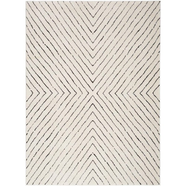 Cozy Modern Ivory Black 9 ft. x 12 ft. Abstract Contemporary Area Rug