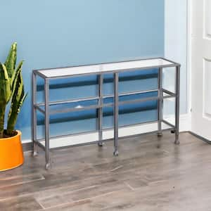 52.5 in. Silver Rectangle Glass Console Table with Shelves Distressed