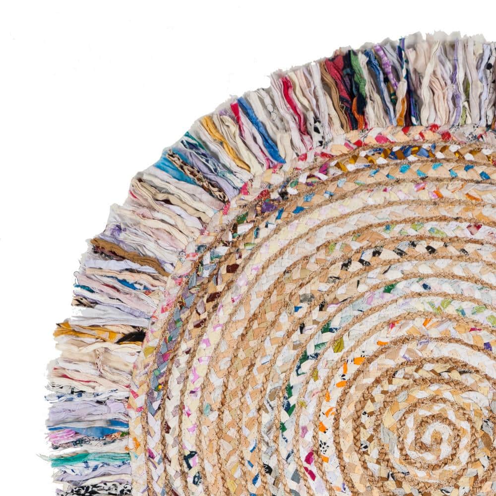 Ivory and Light Beige Round Hand-Knotted Wool Rug