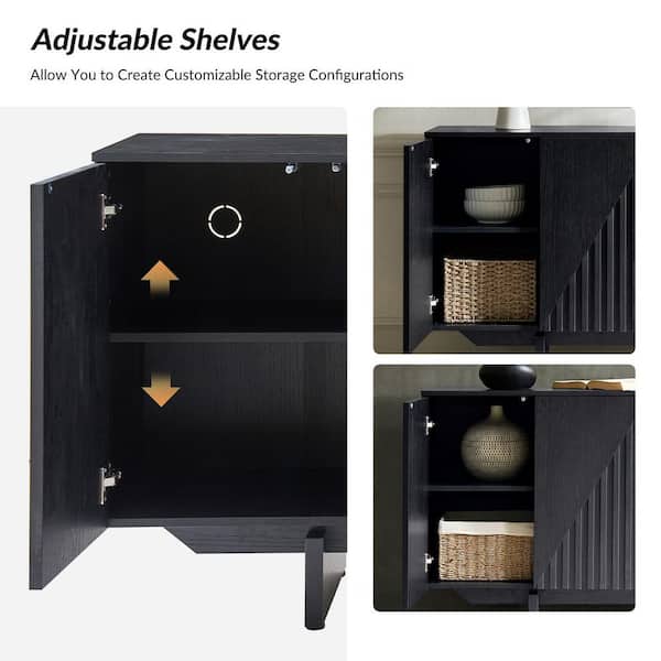 JAYDEN CREATION Gerold Black Wood Top Modern 58 in. Wide 4 Door