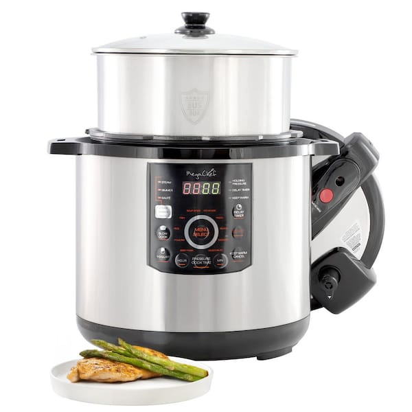 12 Quart Steel Electric Digital Pressure Cooker with Stainless Steel Pot in Silver