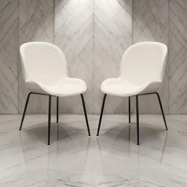 Benjara Ivory and Black Fabric Metal Legs Dining Chair (Set of 2)