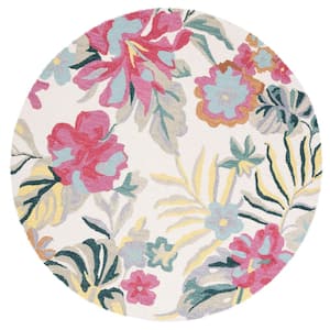 Jardin Ivory/Pink 6 ft. x 6 ft. Floral Solid Color Round Area Rug