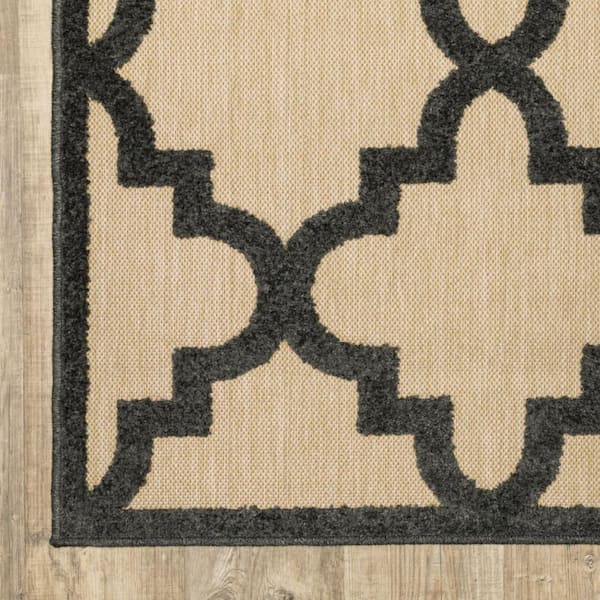 Beige, Black 4 ft. x 5 ft. Loomed Polypropylene Rectangle Indoor/Outdoor Area Rug
