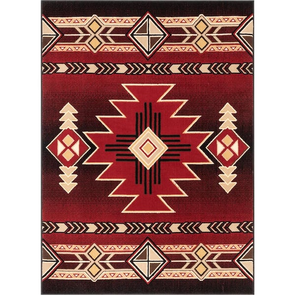 Well Woven Persa Dakota Tribal Aztec Southwestern Red 3 ft. 11 in. x 5 ...