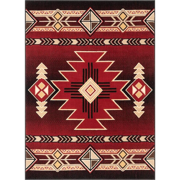 Well Woven Persa Dakota Tribal Aztec Southwestern Red 5 ft. 3 in. x 7 ft. 3 in. Area Rug
