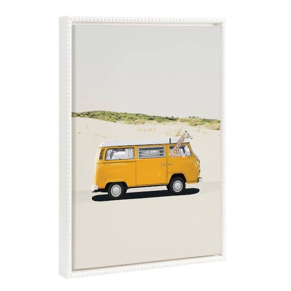 Kate and Laurel Giraffe Zoo Animal Framed Canvas Wall Art 1-Piece White Framed Canvas Art Print, 18 in. x 24 in.