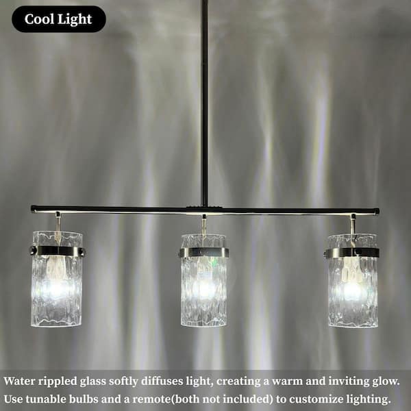Kinlea 3 Light Brushed Nickel Modern Cylinder Chanderlier with Clear Hammered Glass Shades for Kitchen Island, Bedroom