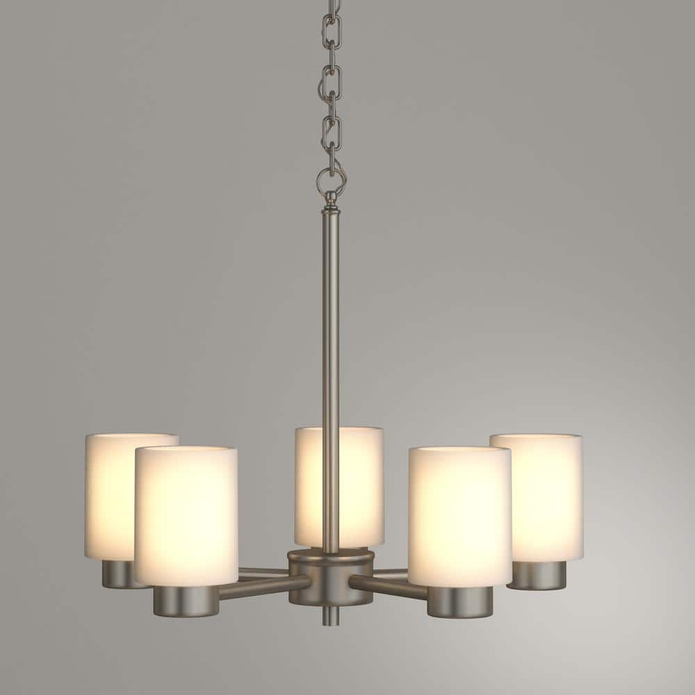 Elegant Brushed Nickel 5-Light Chandelier with Frosted Seeded Glass