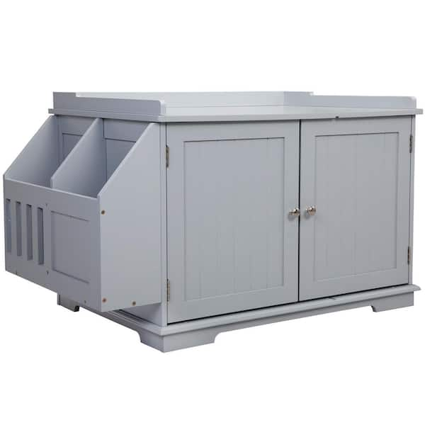 Amucolo 33.67 in. Gray Wooden Cat Litter Box Enclosure with Magazine ...