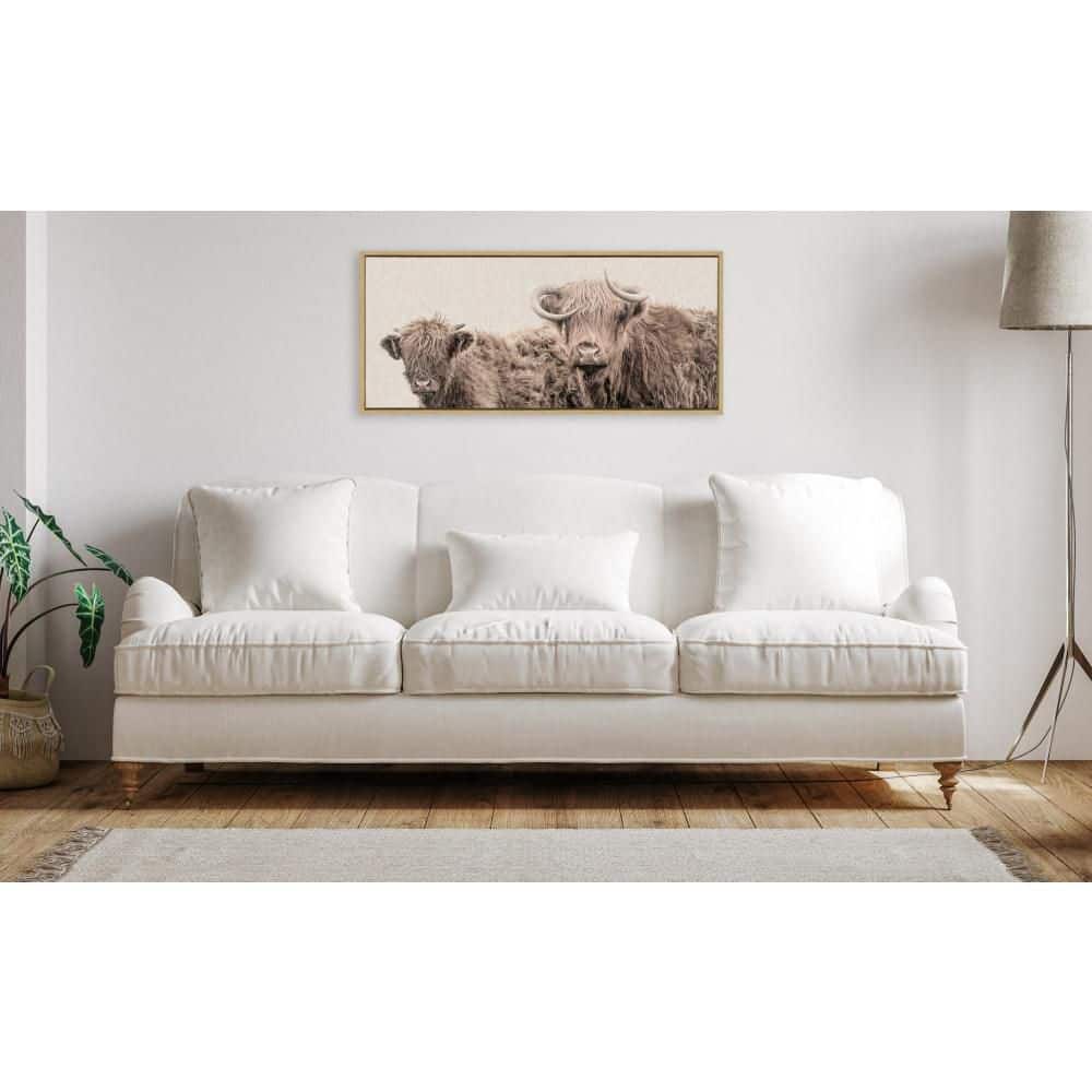 Natural Framed Canvas Wall Art with Highland Cows, 18x40