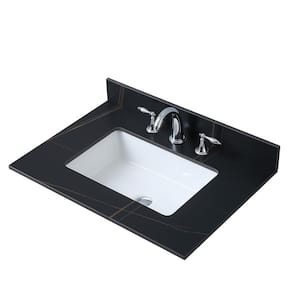 31.02 in. W x 22.01 in. D Sintered Stone Vanity Top in Black with White Rectangular Sink and Three Holes for Faucet