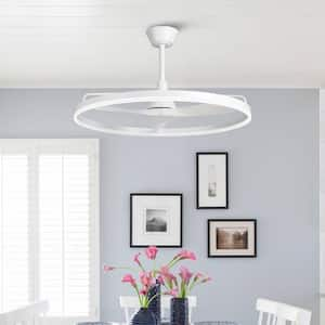 31.5 in. Indoor Integrated LED Matte White Caged Propeller Ceiling Fan with Light and Remote Control